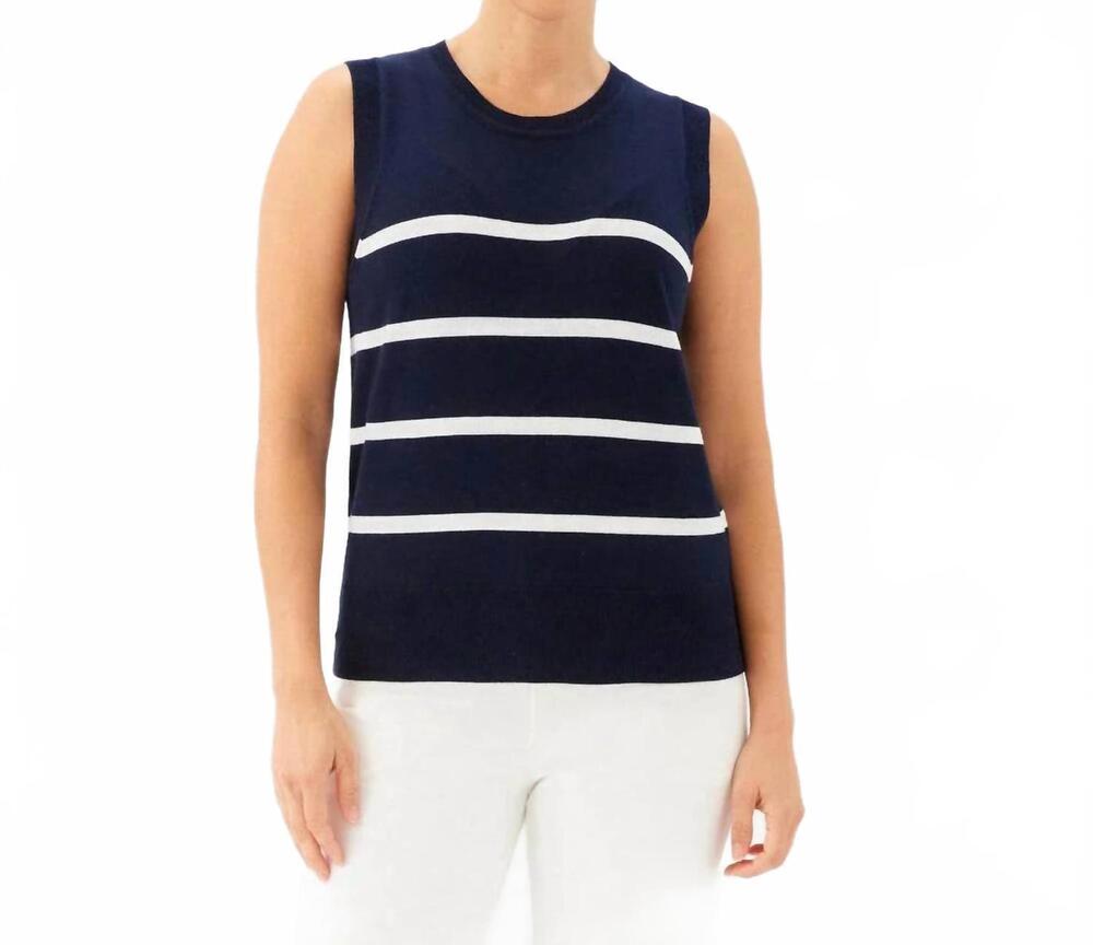 NEW KAREN KANE stripe sweater tank in navy with off white